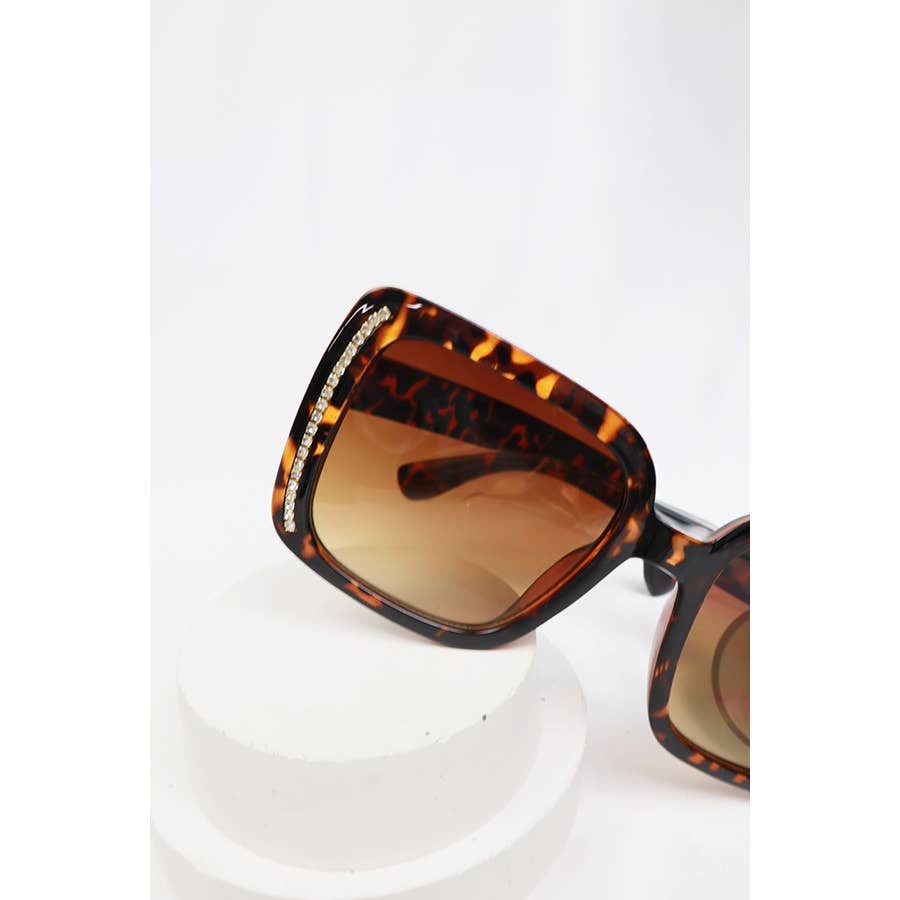 Rhinestone Trim Rectangle Sunglasses: MIX COLOR / ONE