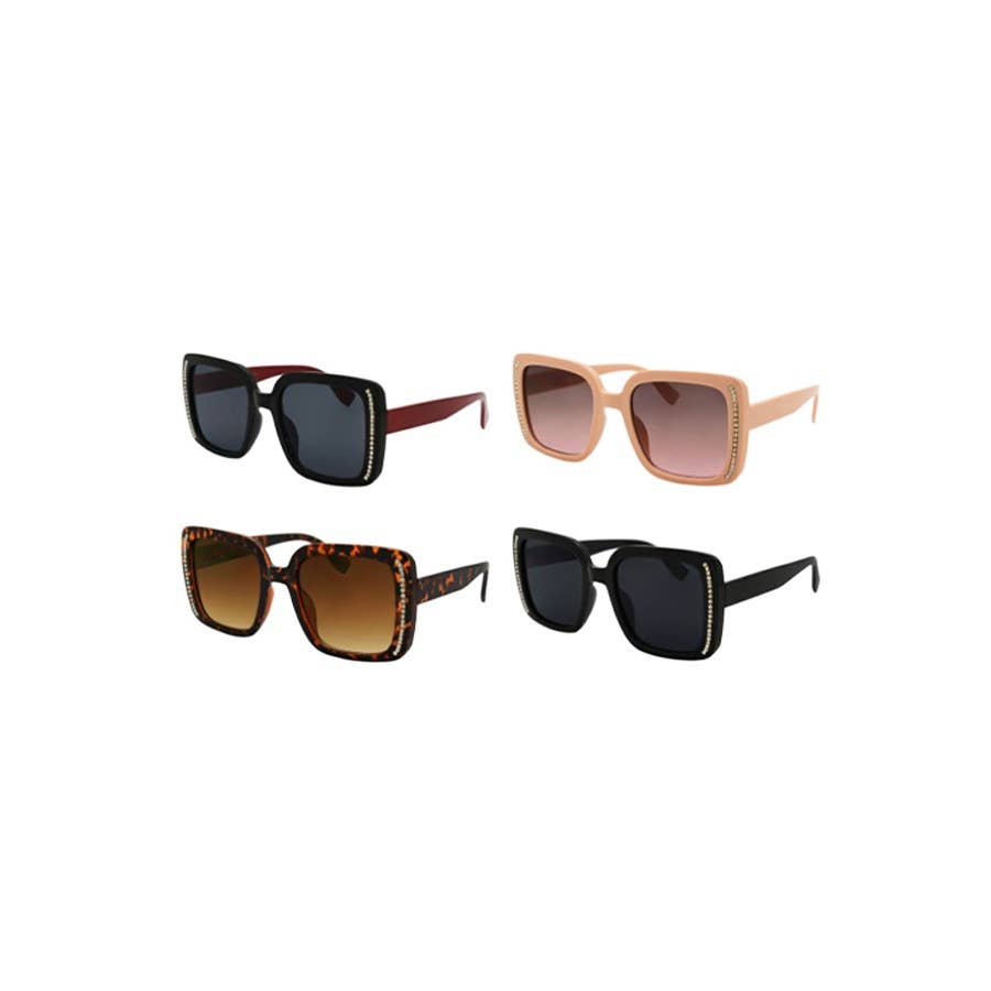 Rhinestone Trim Rectangle Sunglasses: MIX COLOR / ONE
