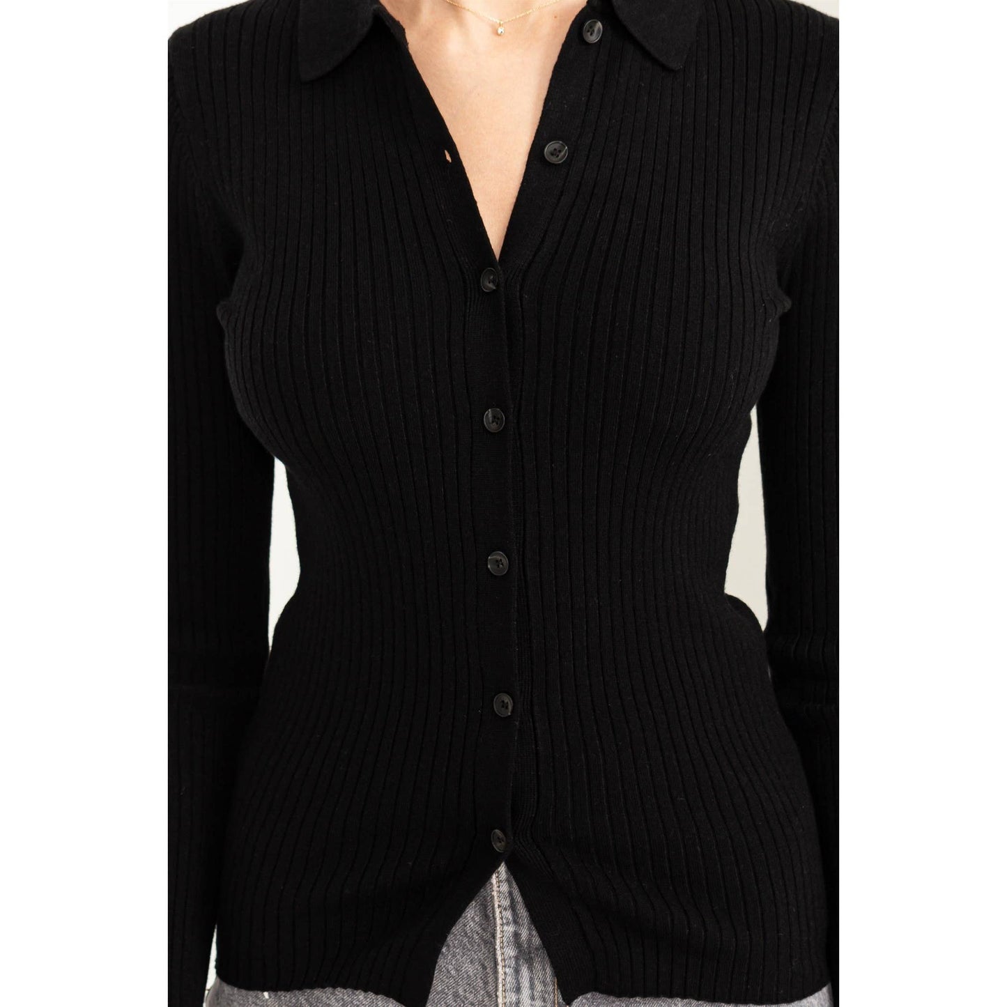 SPEAK CHIC RIBBED COLLARED CARDIGAN: CREAM / M