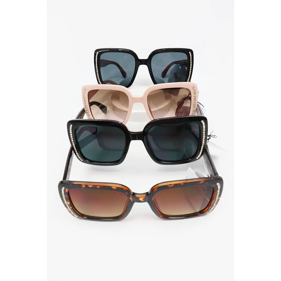 Rhinestone Trim Rectangle Sunglasses: MIX COLOR / ONE