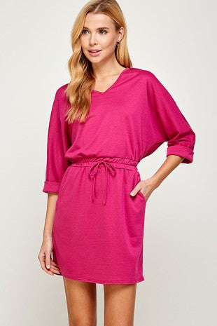 2HEARTS- 3/4 Sleeve V Neck Dress