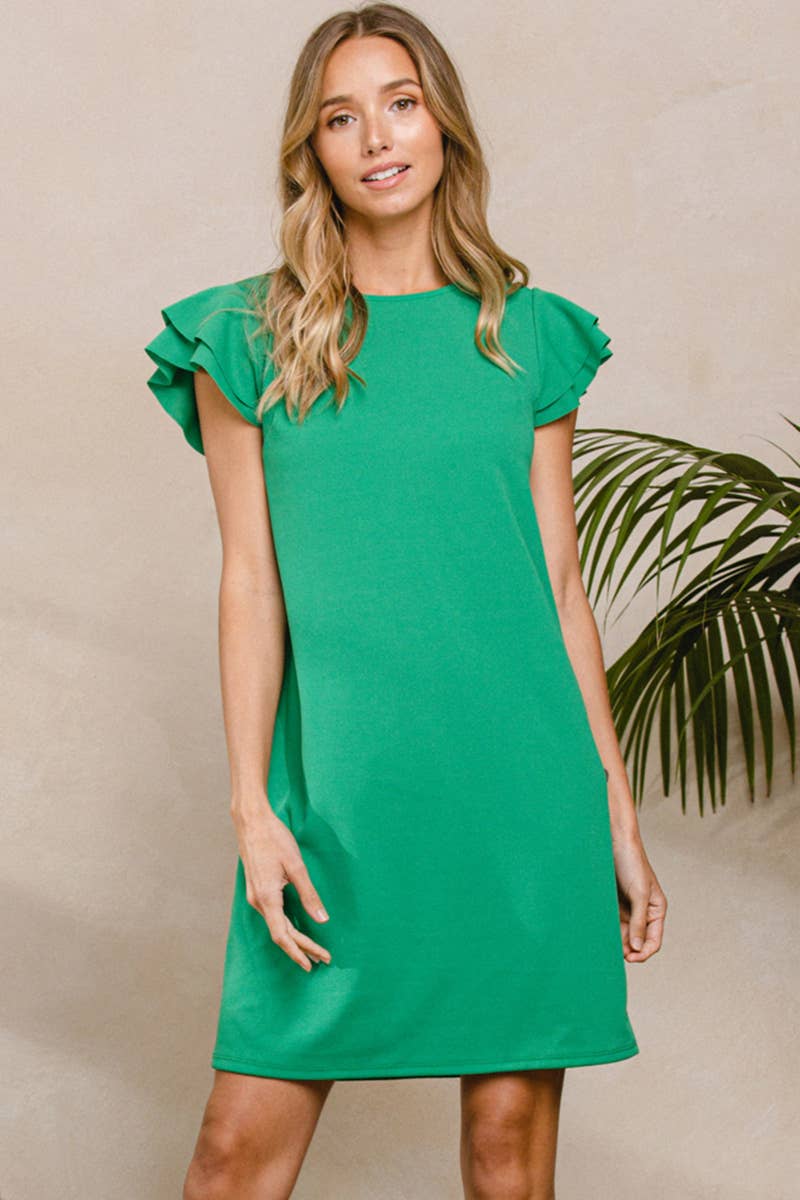 Plus_ Ruffle Sleeve Tunic Dress / PDY3798: 1XL-2XL-3XL (3-2-1) / BLACK
