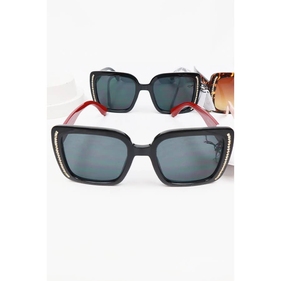 Rhinestone Trim Rectangle Sunglasses: MIX COLOR / ONE