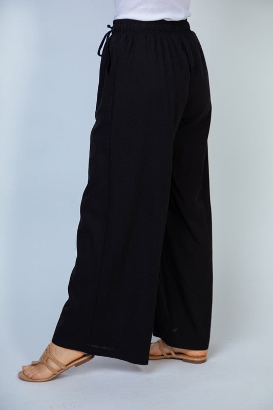 WHITE BIRCH- Black High Waisted Solid Knit Pants