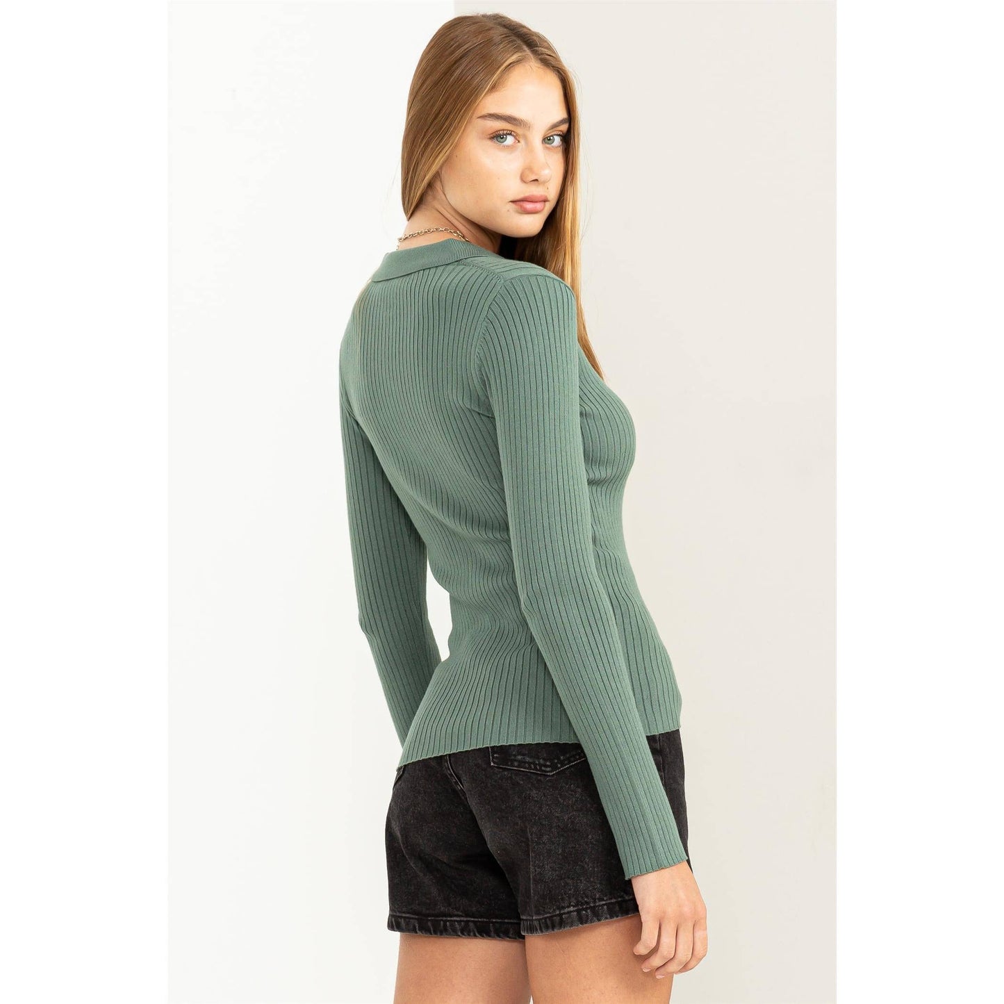 SPEAK CHIC RIBBED COLLARED CARDIGAN: CREAM / M