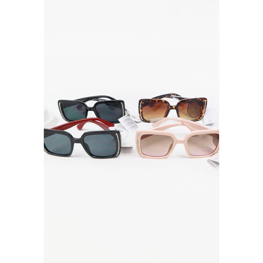 Rhinestone Trim Rectangle Sunglasses: MIX COLOR / ONE