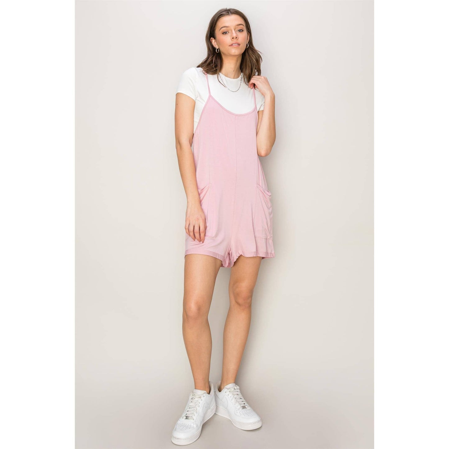 HF24E140-PATCH POCKET JERSEY ROMPER: PAMPAS YELLOW / L