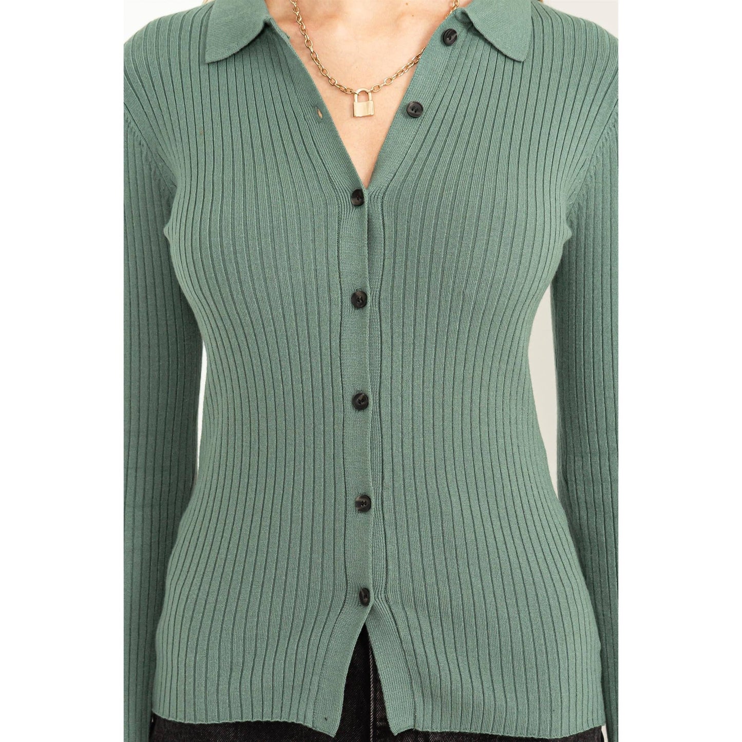 SPEAK CHIC RIBBED COLLARED CARDIGAN: CREAM / M
