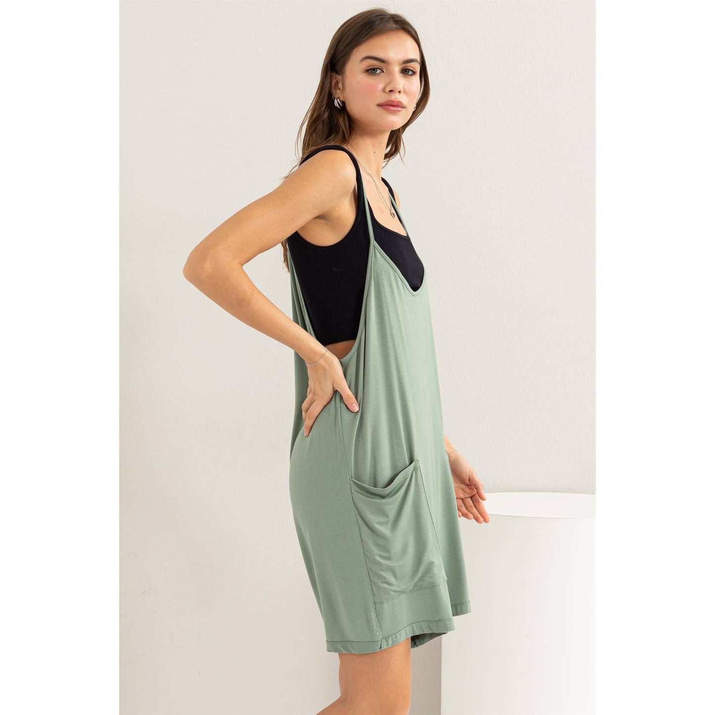 HF24E140-PATCH POCKET JERSEY ROMPER: PAMPAS YELLOW / L