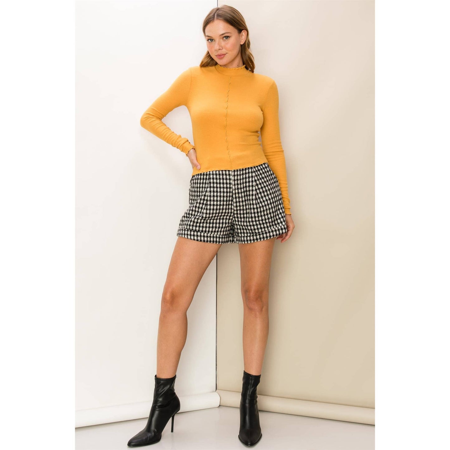 EFFORTLESS STYLE RIBBED KNIT HIGH NECK TOP: BLUE / L
