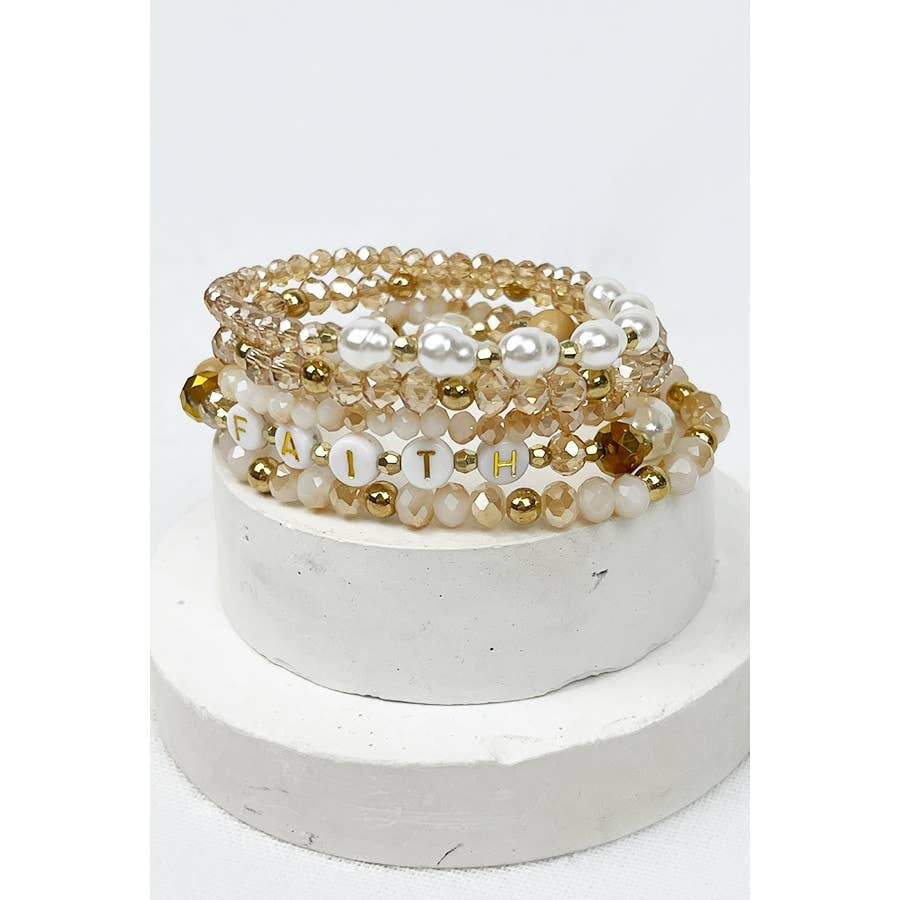 Stacked Beads Faith Inspirational Bracelet: NATURAL / ONE