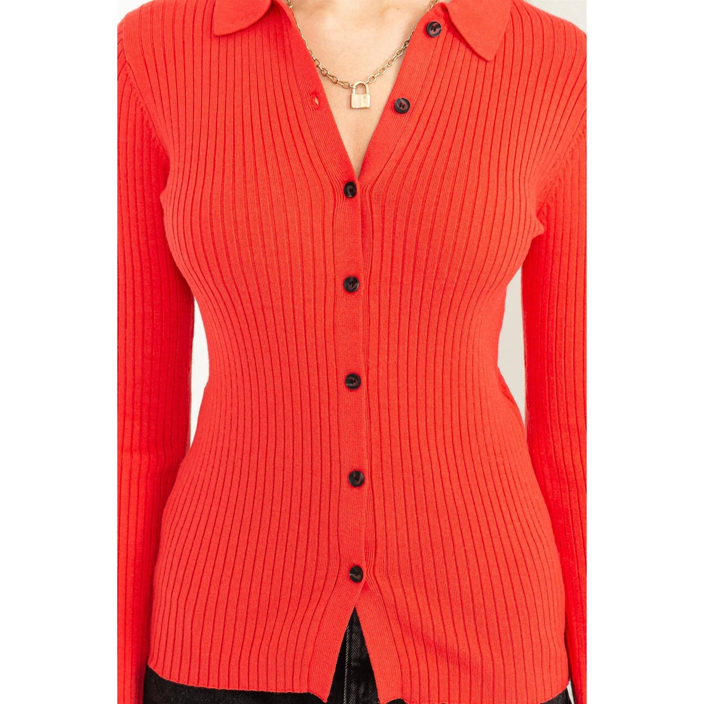SPEAK CHIC RIBBED COLLARED CARDIGAN: CREAM / M