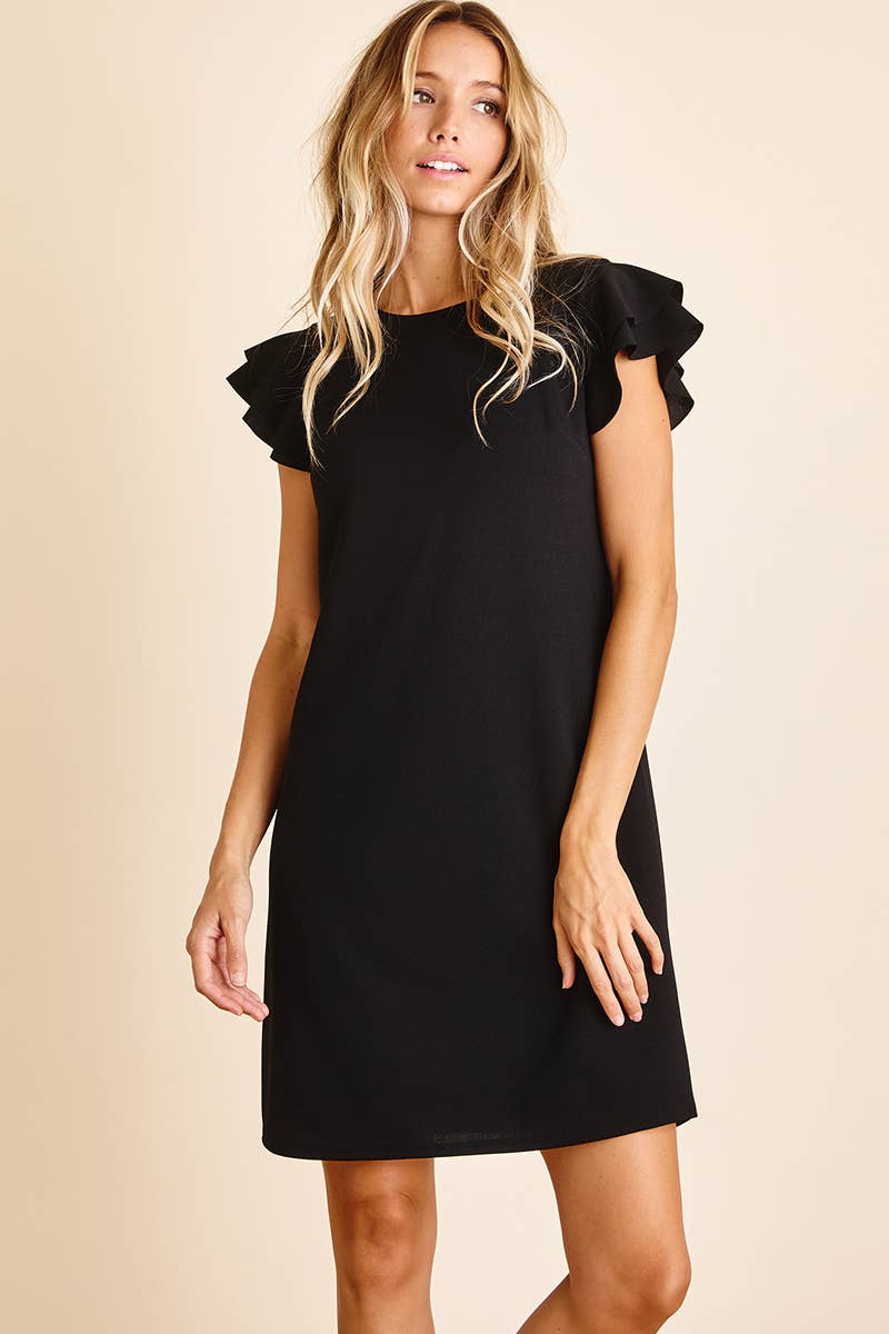 Plus_ Ruffle Sleeve Tunic Dress / PDY3798: 1XL-2XL-3XL (3-2-1) / BLACK