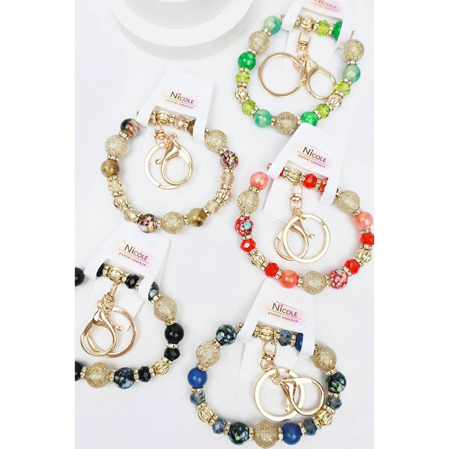 Colorful Beaded Wristlet Key RIng: MIX COLOR / ONE