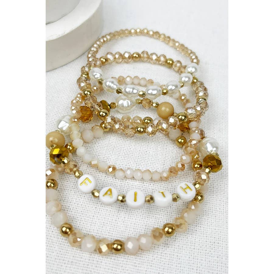 Stacked Beads Faith Inspirational Bracelet: NATURAL / ONE