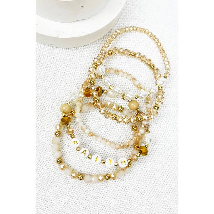Stacked Beads Faith Inspirational Bracelet: NATURAL / ONE
