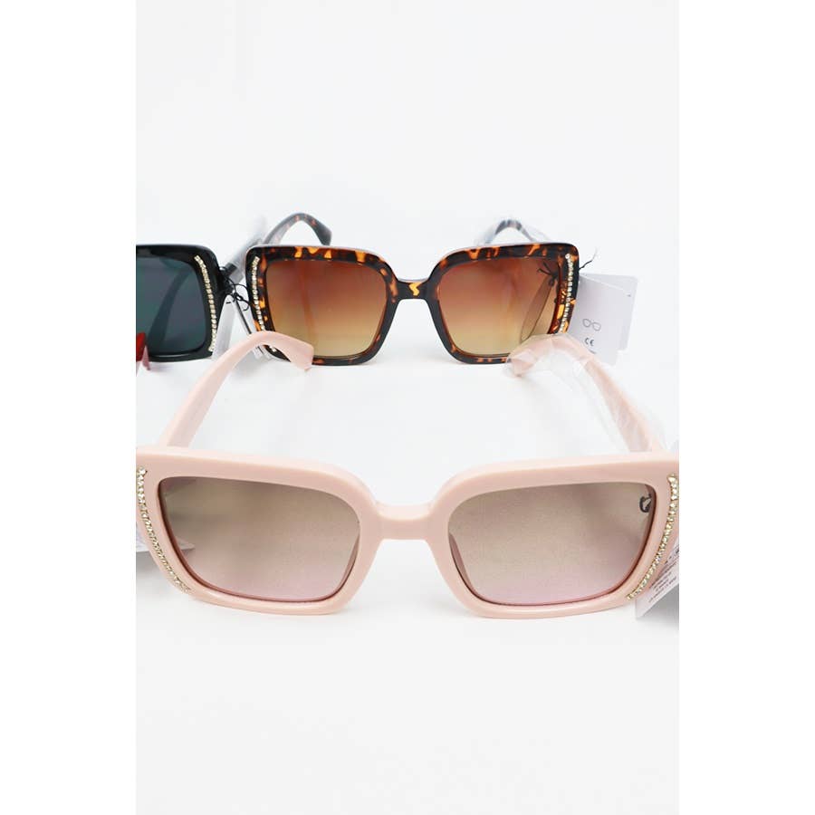 Rhinestone Trim Rectangle Sunglasses: MIX COLOR / ONE