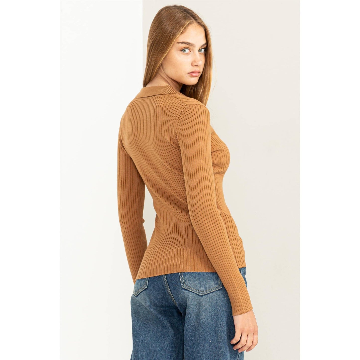 SPEAK CHIC RIBBED COLLARED CARDIGAN: CREAM / M