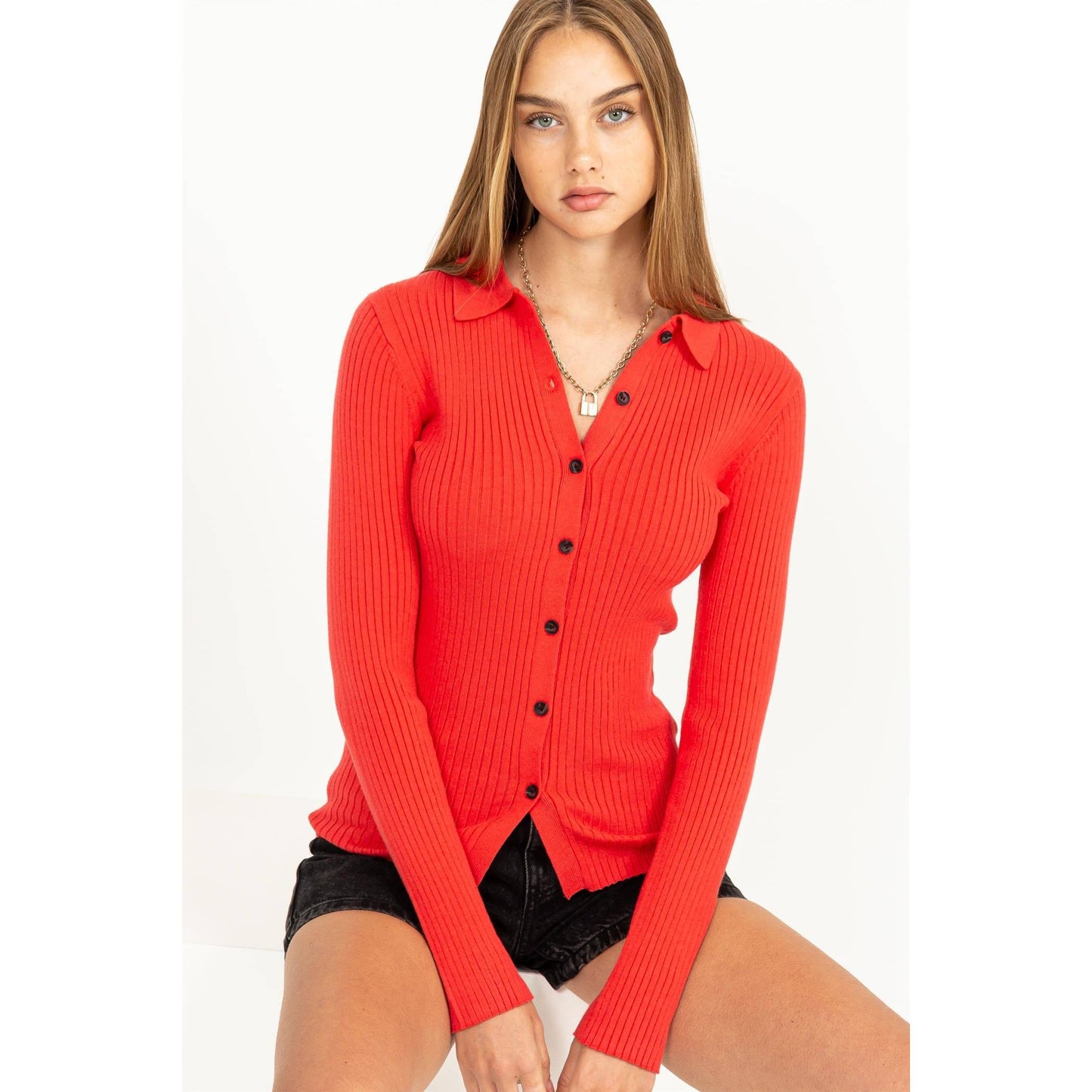 SPEAK CHIC RIBBED COLLARED CARDIGAN: CREAM / M
