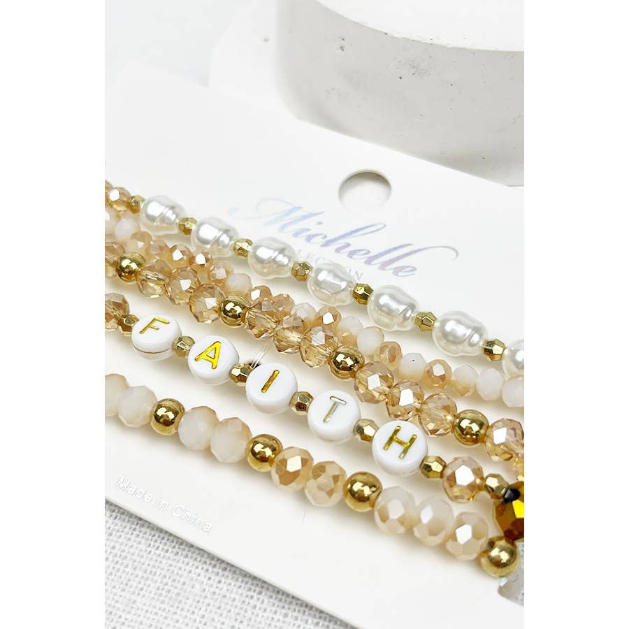 Stacked Beads Faith Inspirational Bracelet: NATURAL / ONE