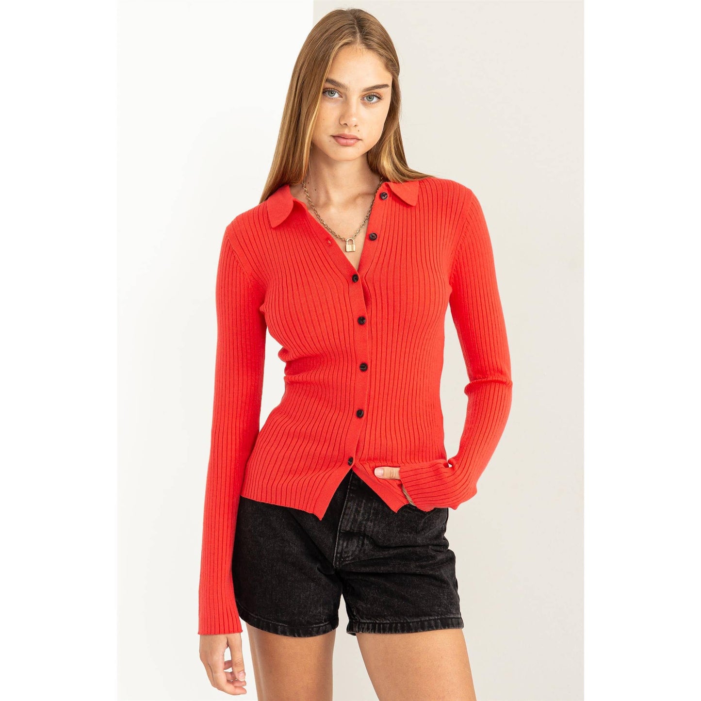 SPEAK CHIC RIBBED COLLARED CARDIGAN: CREAM / M