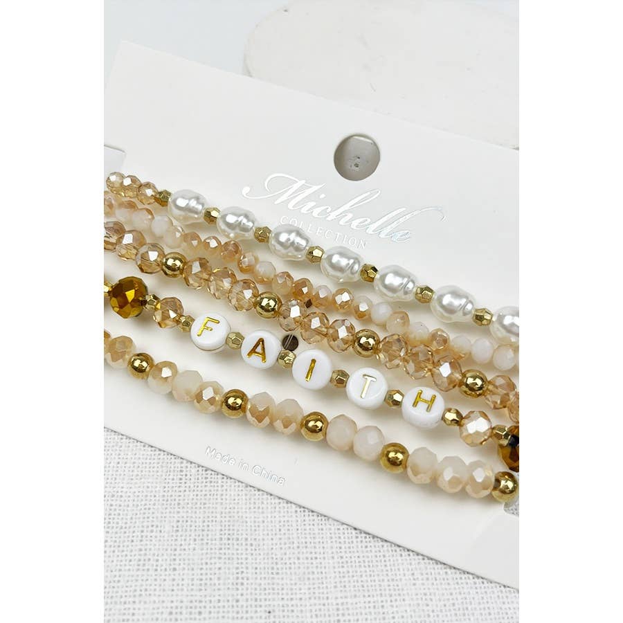 Stacked Beads Faith Inspirational Bracelet: NATURAL / ONE