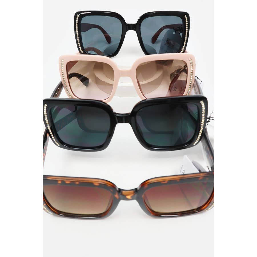 Rhinestone Trim Rectangle Sunglasses: MIX COLOR / ONE