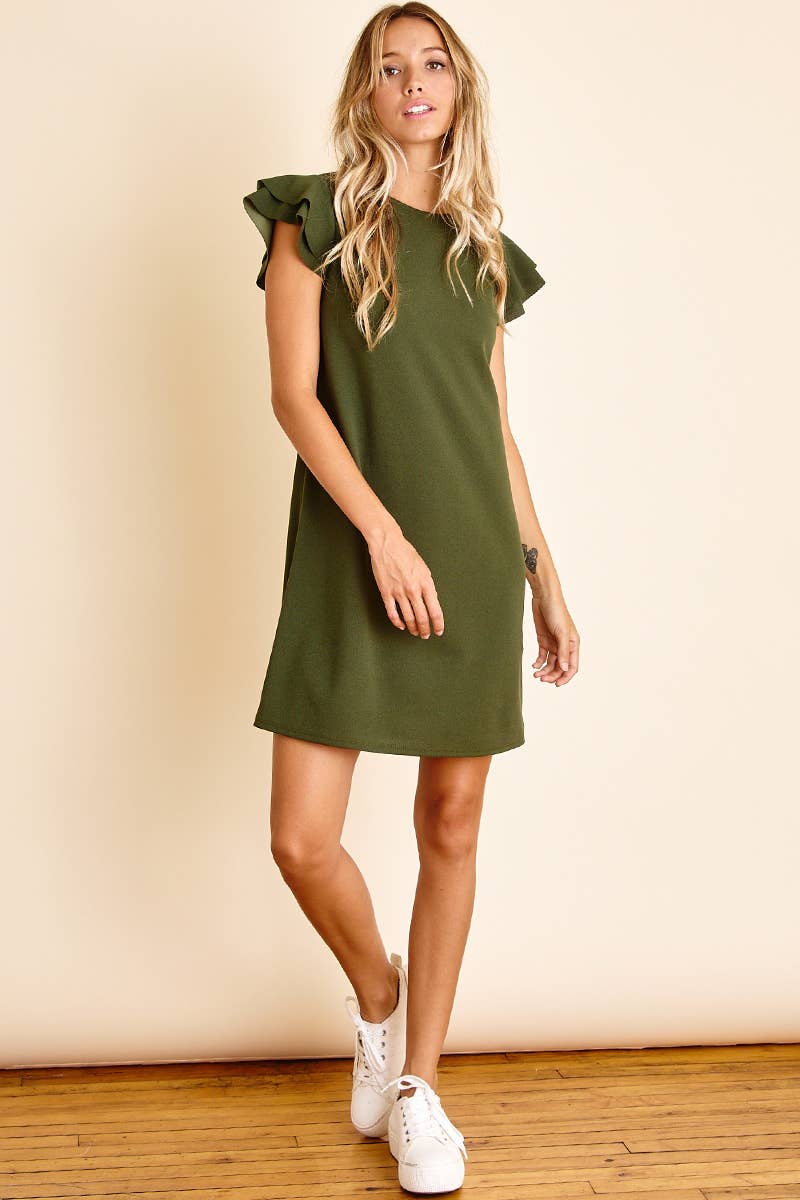 Plus_ Ruffle Sleeve Tunic Dress / PDY3798: 1XL-2XL-3XL (3-2-1) / BLACK