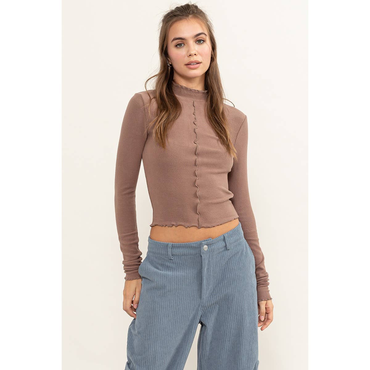 EFFORTLESS STYLE RIBBED KNIT HIGH NECK TOP: BLUE / L