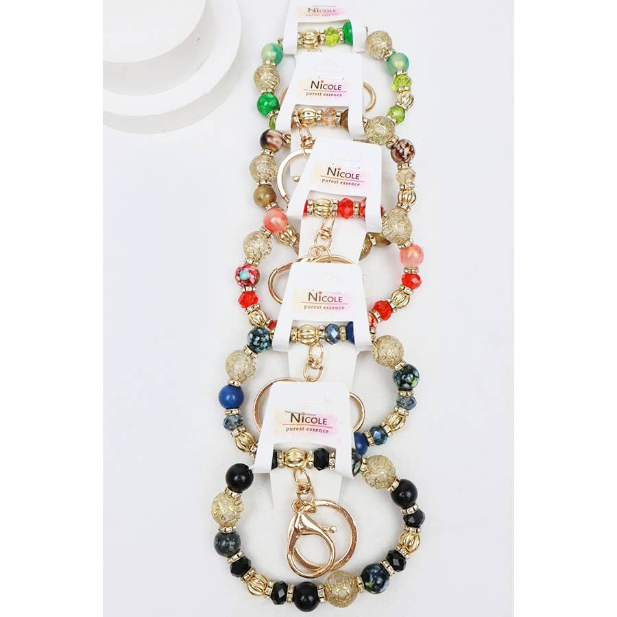Colorful Beaded Wristlet Key RIng: MIX COLOR / ONE