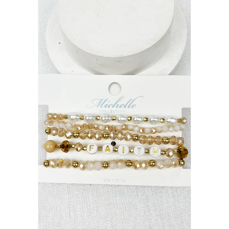 Stacked Beads Faith Inspirational Bracelet: NATURAL / ONE