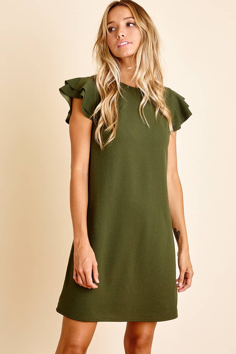 Plus_ Ruffle Sleeve Tunic Dress / PDY3798: 1XL-2XL-3XL (3-2-1) / BLACK