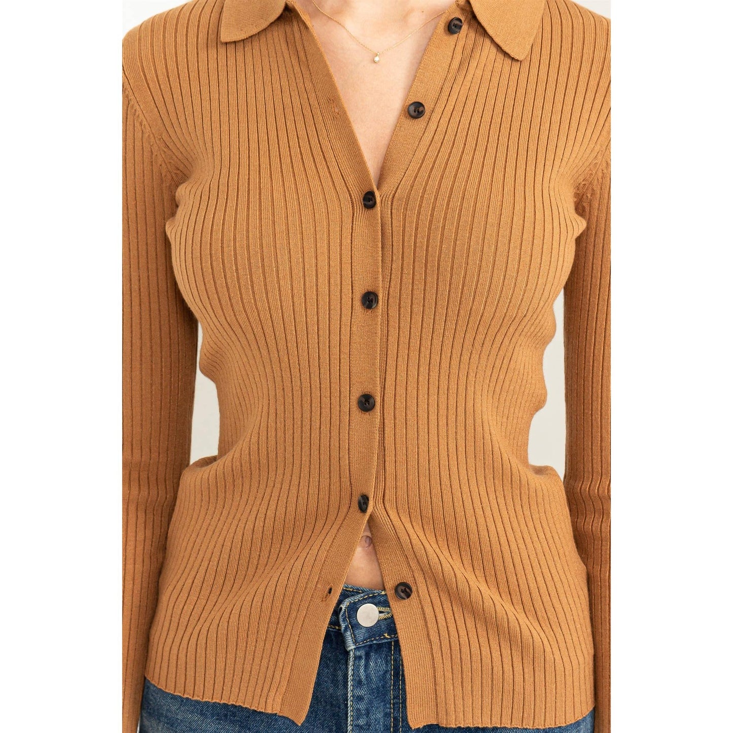 SPEAK CHIC RIBBED COLLARED CARDIGAN: CREAM / M