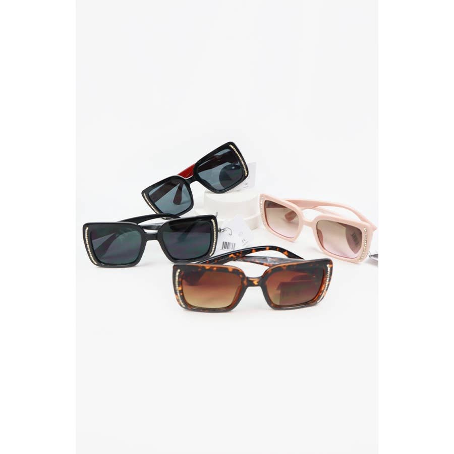 Rhinestone Trim Rectangle Sunglasses: MIX COLOR / ONE