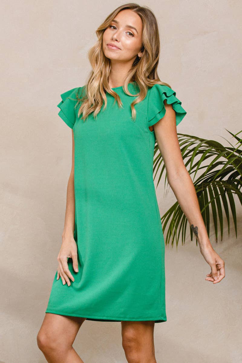 Plus_ Ruffle Sleeve Tunic Dress / PDY3798: 1XL-2XL-3XL (3-2-1) / BLACK