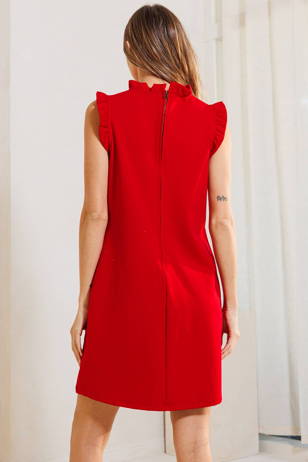 Ruffle Sleeves&Neck Solid Tunic Dress / DY5258NSB: S-M-L (2-2-2) / ROYAL