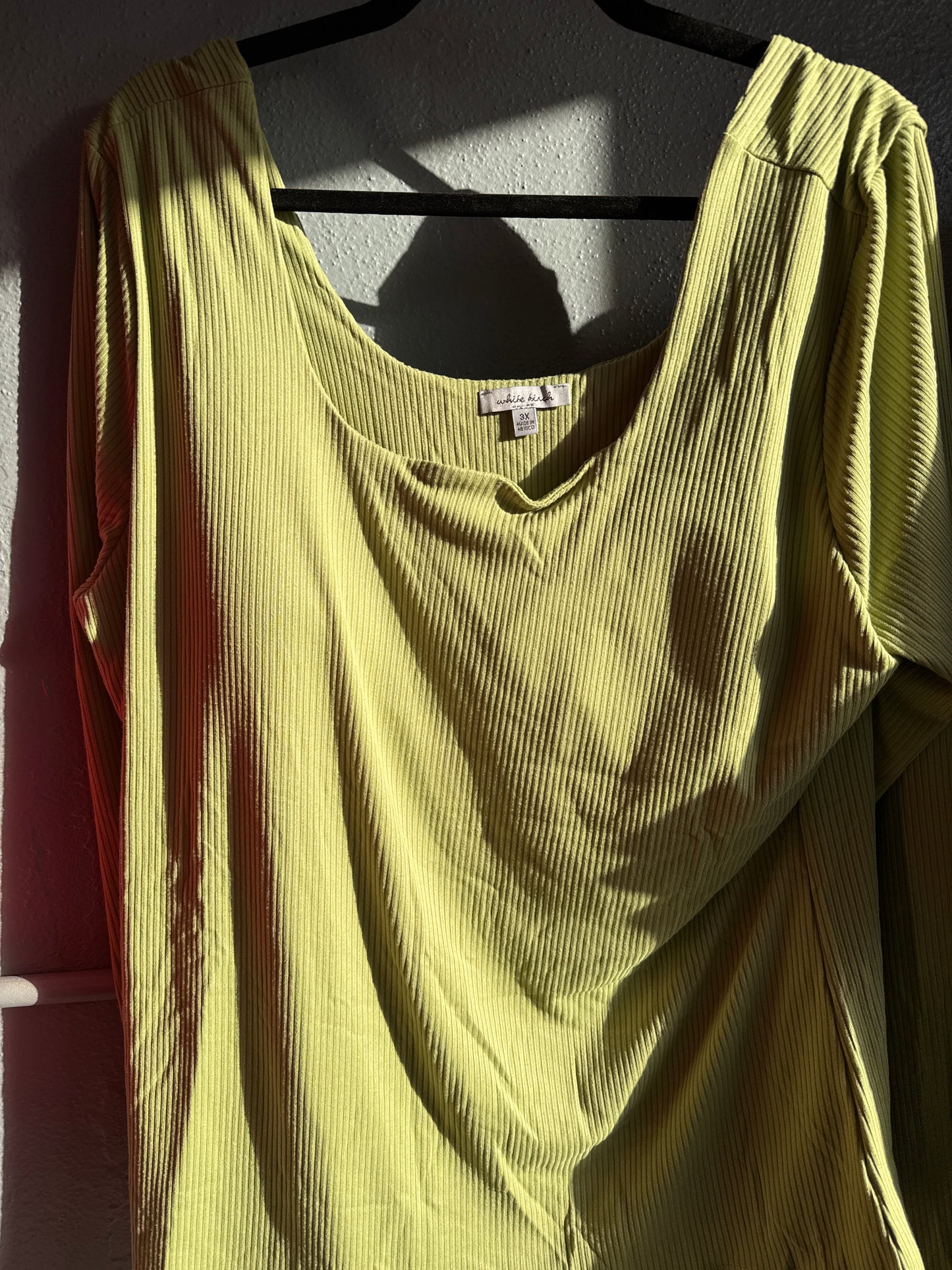 White Birch-Square Neck Ribbed Knit Top W/ Removable Bra Pads