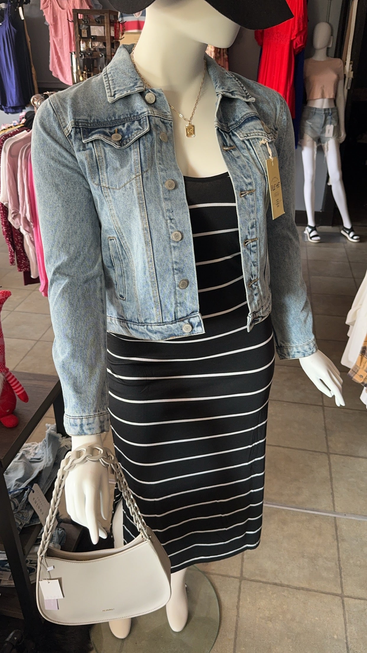 AD Black Stripe Sleeveless Dress with Side Slit
