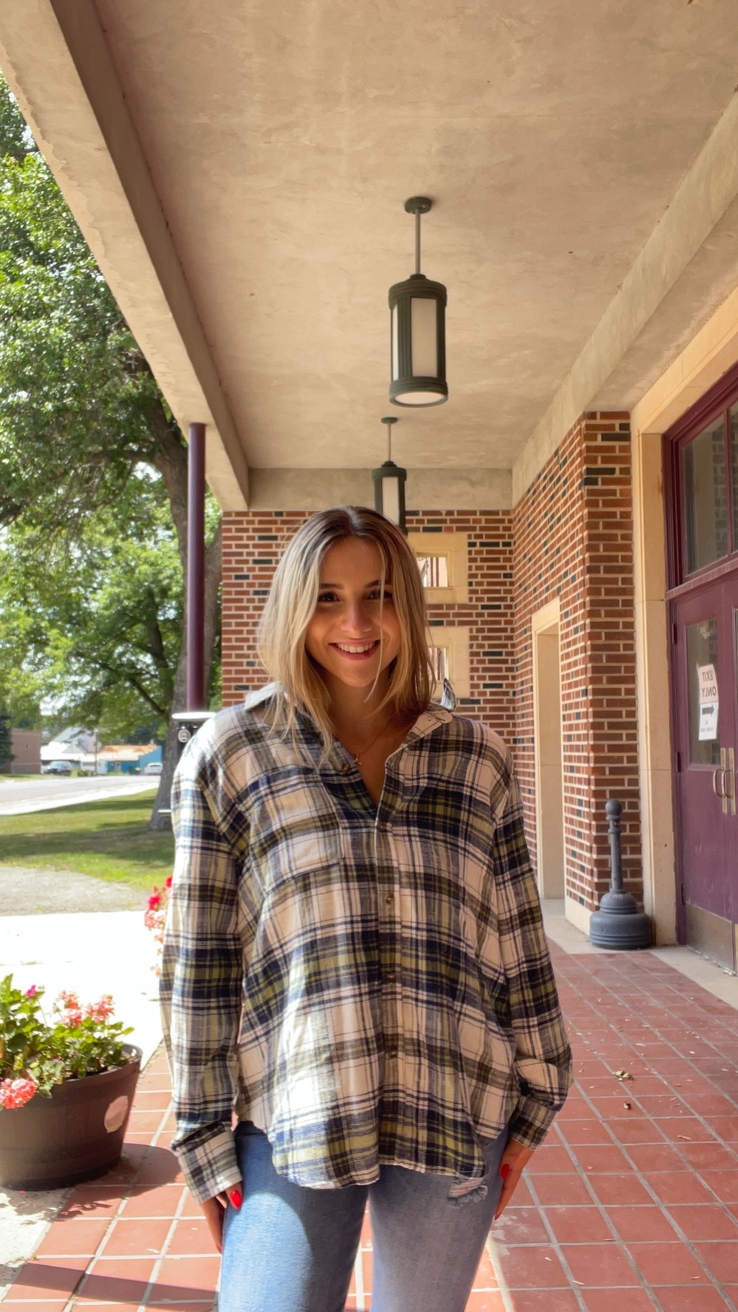LOVE TREE- Green and Blue Plaid Shirt