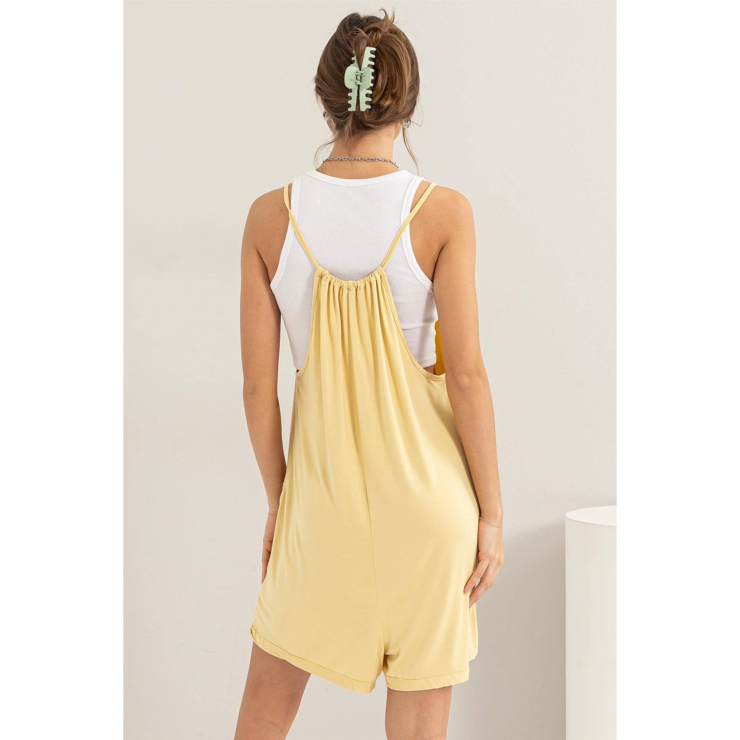 HF24E140-PATCH POCKET JERSEY ROMPER: PAMPAS YELLOW / L