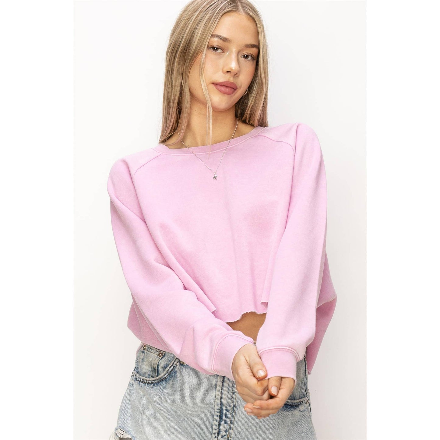 DZ24C251-LAID BACK CROP SWEATSHIRT: L / WATERMELON