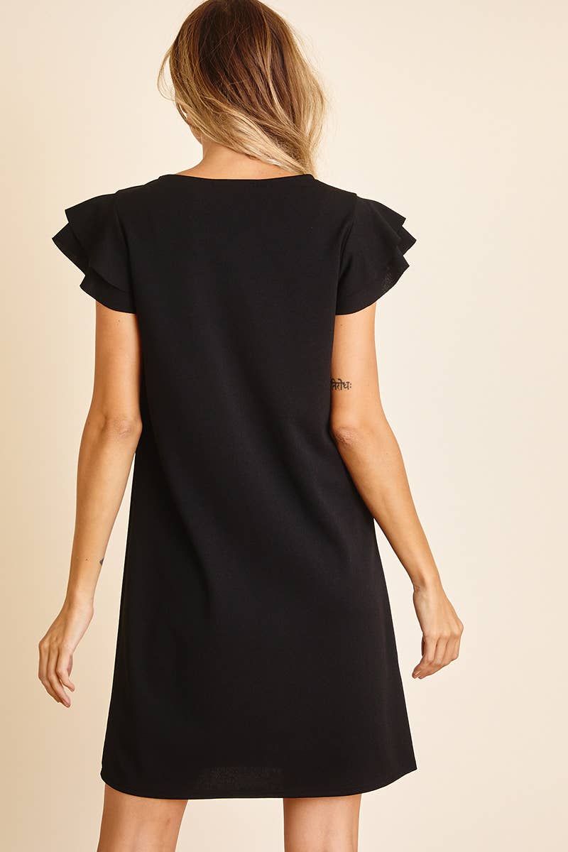 Plus_ Ruffle Sleeve Tunic Dress / PDY3798: 1XL-2XL-3XL (3-2-1) / BLACK