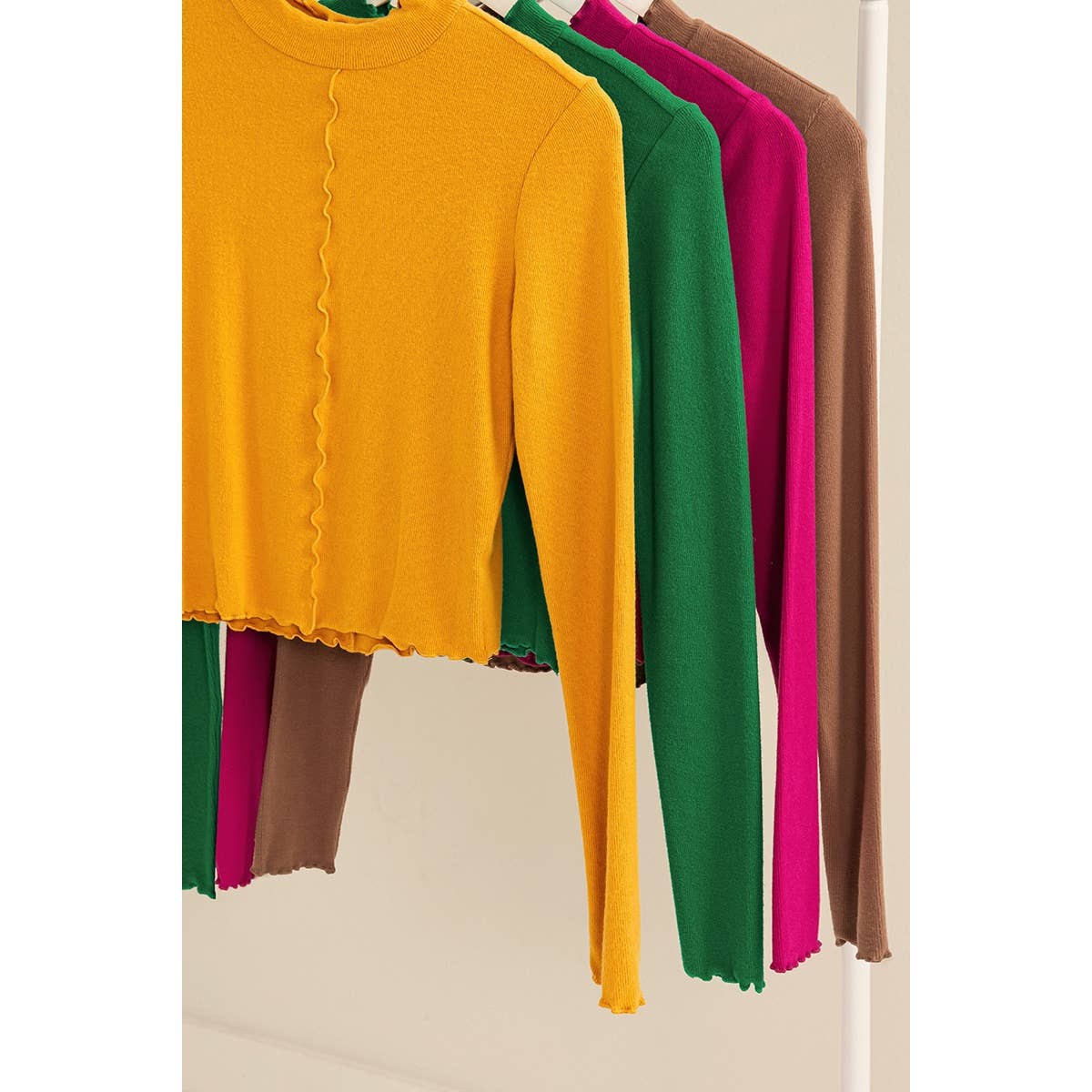 EFFORTLESS STYLE RIBBED KNIT HIGH NECK TOP: BLUE / L