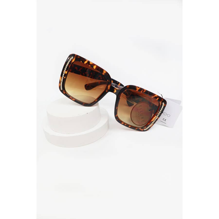 Rhinestone Trim Rectangle Sunglasses: MIX COLOR / ONE