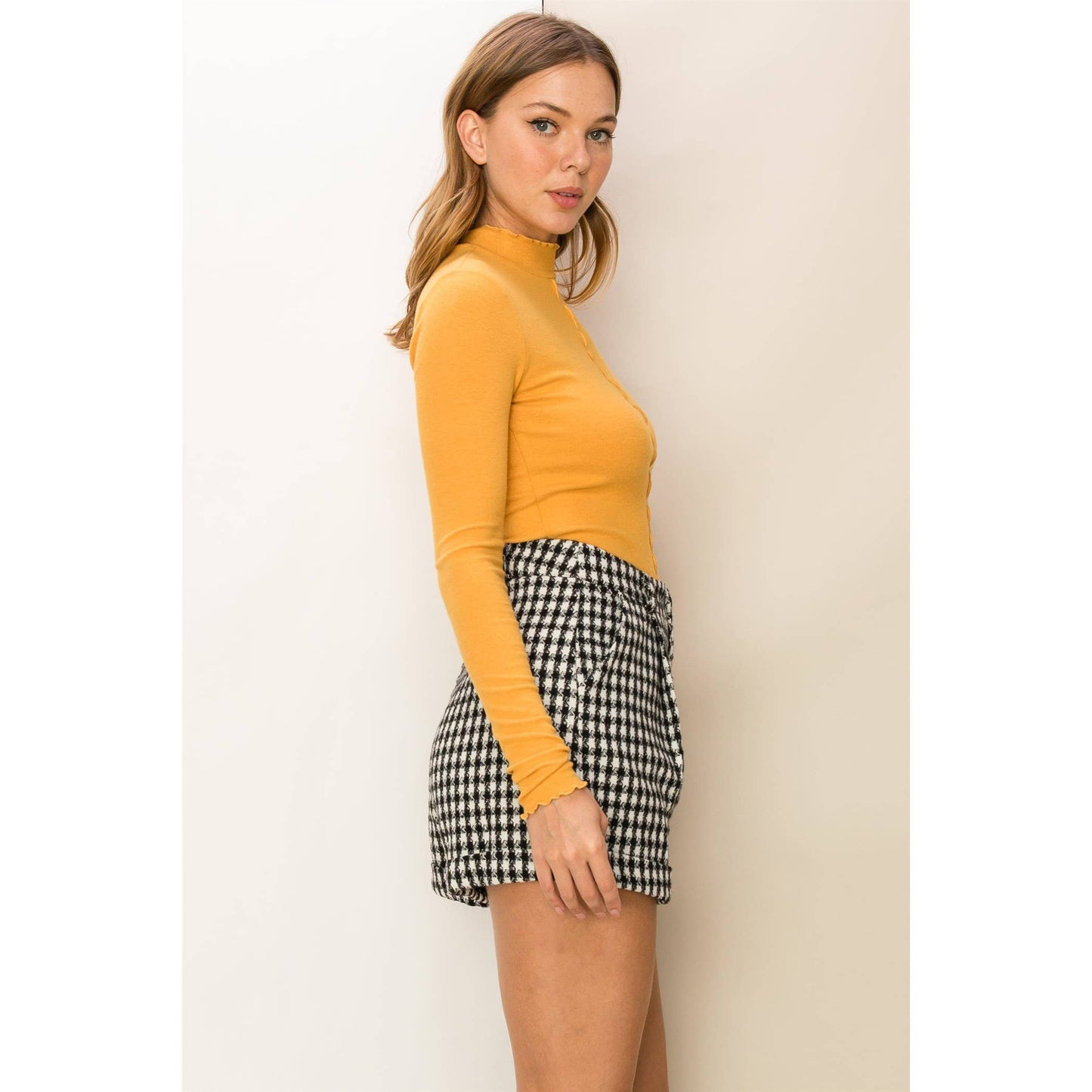 EFFORTLESS STYLE RIBBED KNIT HIGH NECK TOP: BLUE / L