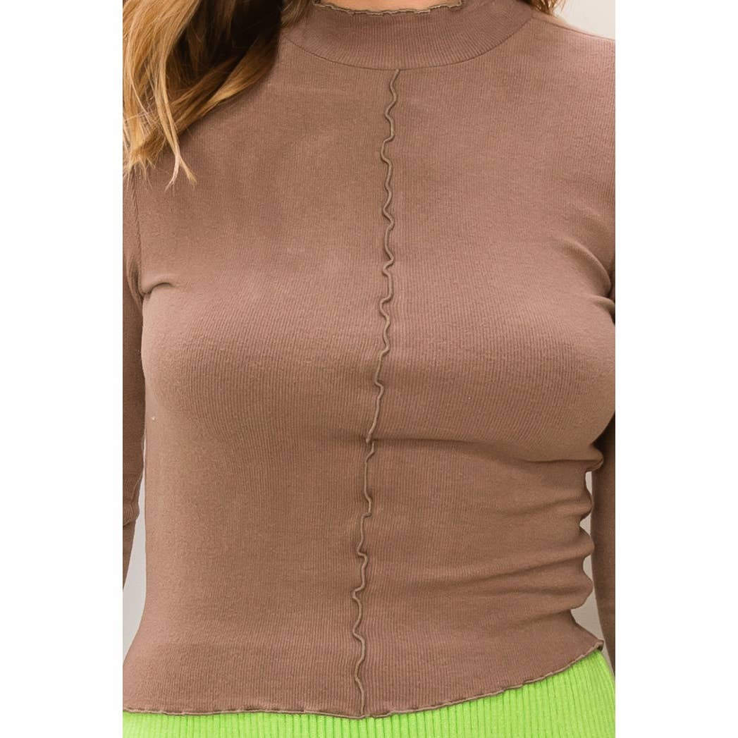EFFORTLESS STYLE RIBBED KNIT HIGH NECK TOP: BLUE / L