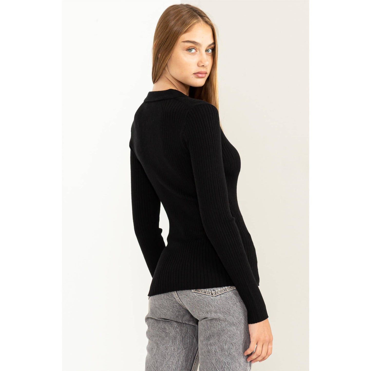 SPEAK CHIC RIBBED COLLARED CARDIGAN: CREAM / M
