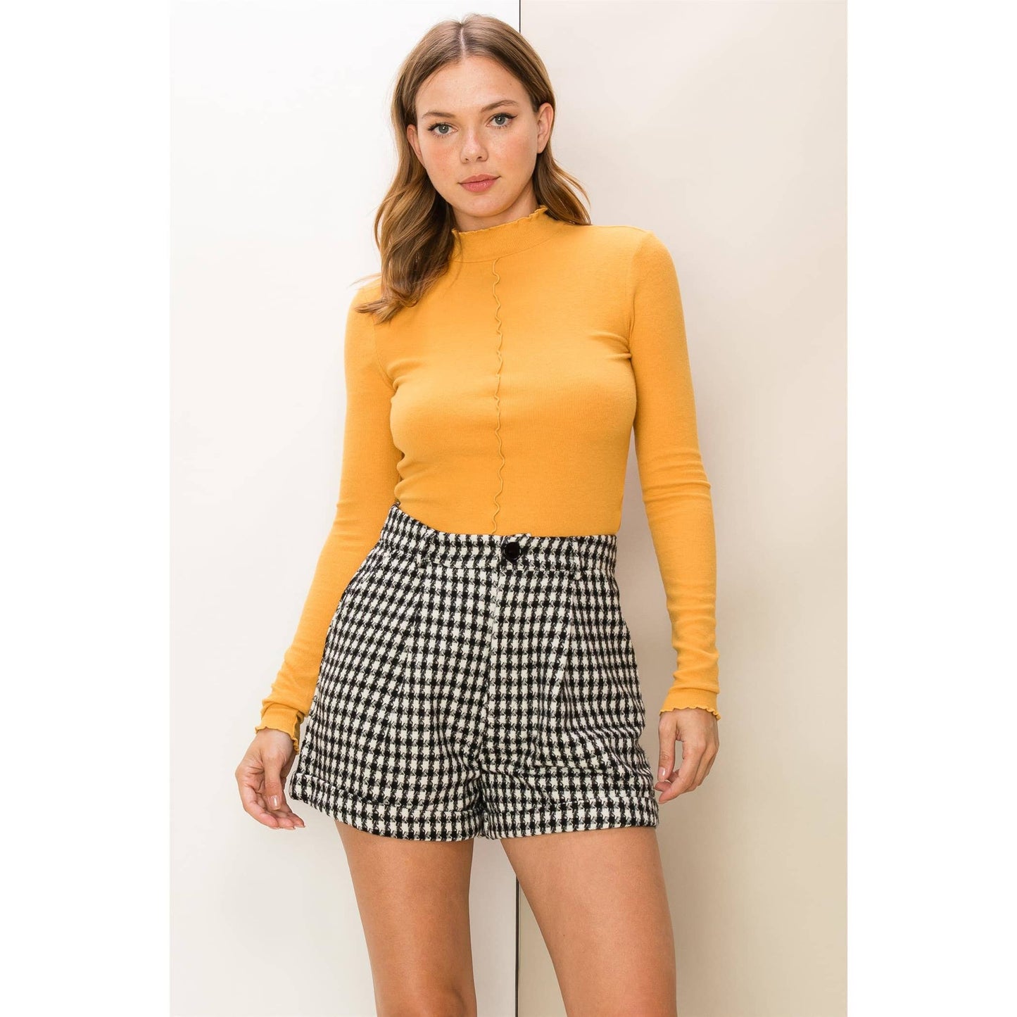 EFFORTLESS STYLE RIBBED KNIT HIGH NECK TOP: BLUE / L