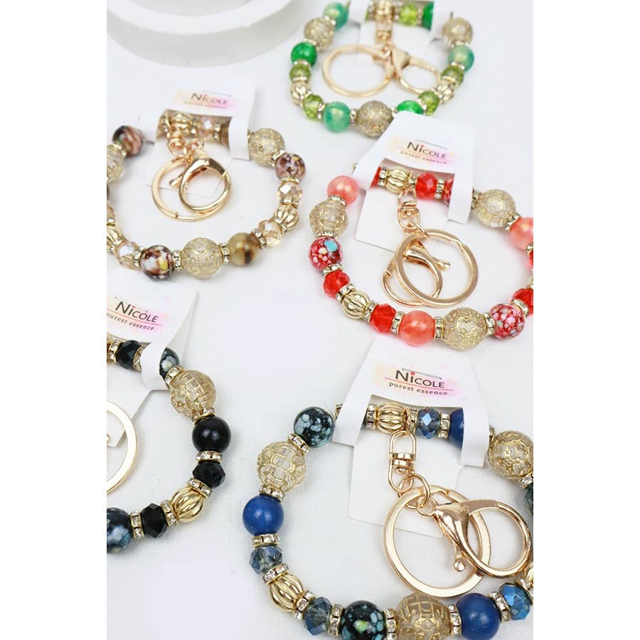 Colorful Beaded Wristlet Key RIng: MIX COLOR / ONE