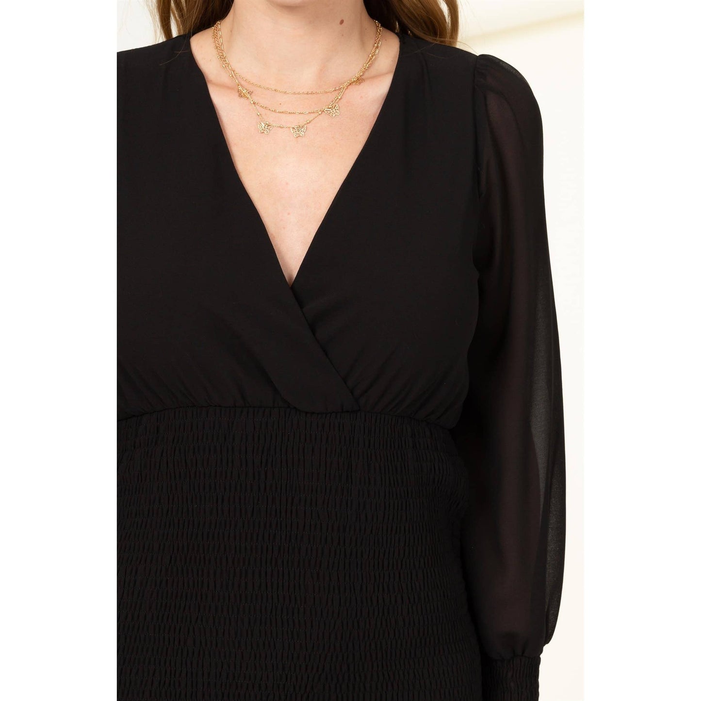 GIRL POWER SMOCKED MINI DRESS: BLACK / L